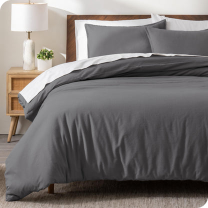 Bare Home Flannel Duvet Cover Set - Full/Queen - 100% Cotton, Velvety Soft Heavyweight Premium Flannel, Double Brushed